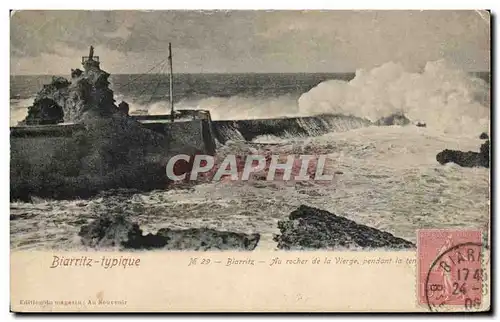 Ansichtskarte AK Biarritz Typique Biarritz Rocher De La Vierge Pendant la tempete