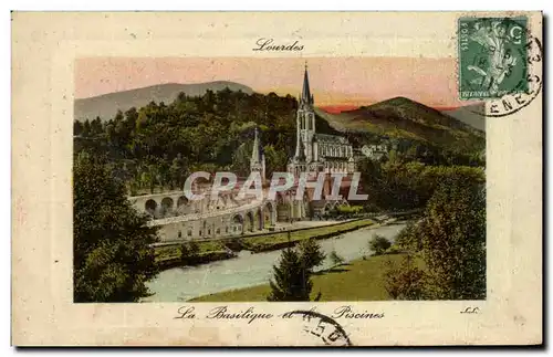 Cartes postales Lourdes La Basilique et le Piscines