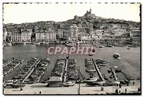 Moderne Karte Marseille Le Vieux Port et Notre Dame de la Garde Bateaux