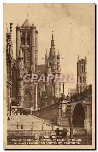 Cartes postales Gand Gent Eglsie St Nicolas Beffroi Et Eglise St Bavon
