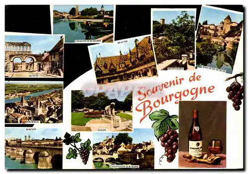 Moderne Karte Souvenir De Bourgogne Chalon sur Saone Autun Tournus Macon Beaune Montbard Semur Chatilon