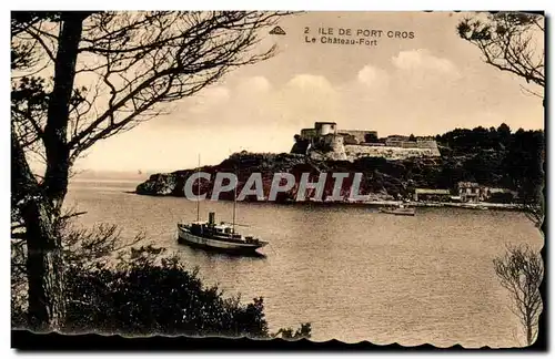 Ansichtskarte AK Ile De Port Cros Le Chateau Fort Bateau
