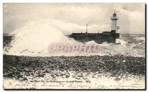 Ansichtskarte AK Le Havre La Jetee un jour de gros temps phare