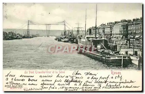 Cartes postales Rouen Le Pont Transbordeur et la Seine Bateaux peniches