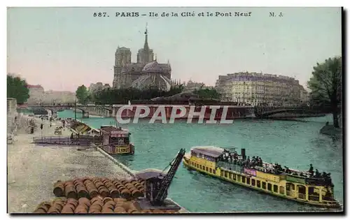 Ansichtskarte AK Paris Ile de la Cite et le Pont Neuf Notre Dame Peniche