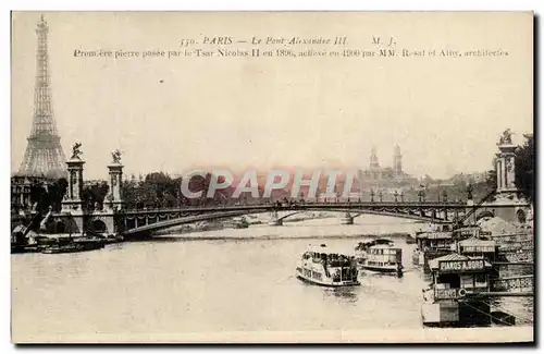 Ansichtskarte AK Paris Le Pont Alexandre III Tour Eiffel Peniches