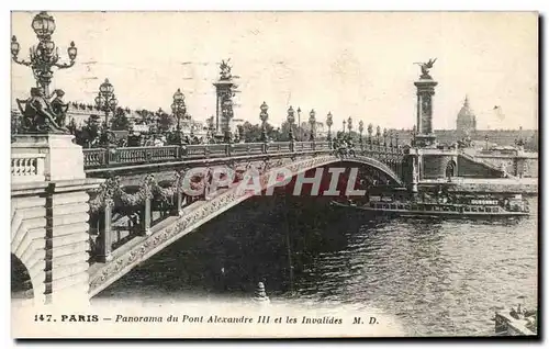 Cartes postales Paris Panorama du Pont Alexandre III Et les Invalides Peniche