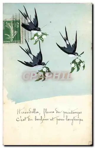 Cartes postales Fantaisie Fleurs Hirondelles