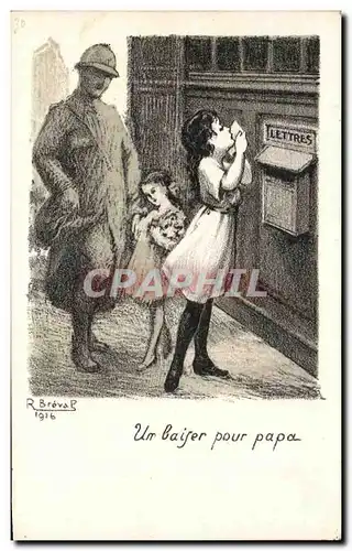 Cartes postales Un baiser pour Papa Militaria