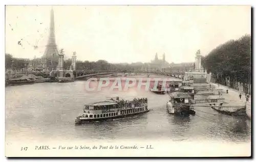 Cartes postales Paris Vue sur la Seine du Pont de la Concorde Tour Eiffel Peniche