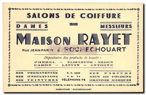 Carte de visite Salons De Coiffure Dames Maison Rayet Rue Jean Parvy Rochechouart Coiffeur