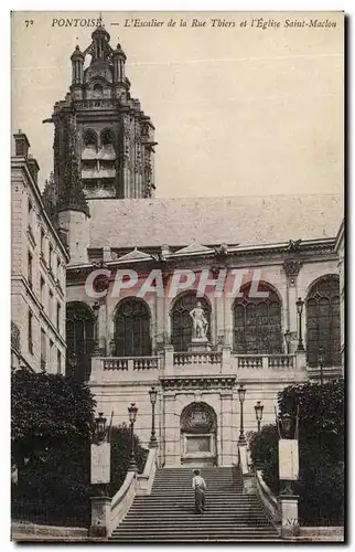 Cartes postales Pontoise Escalier de la Rue Thiers et L'Eglise Saint Maclon