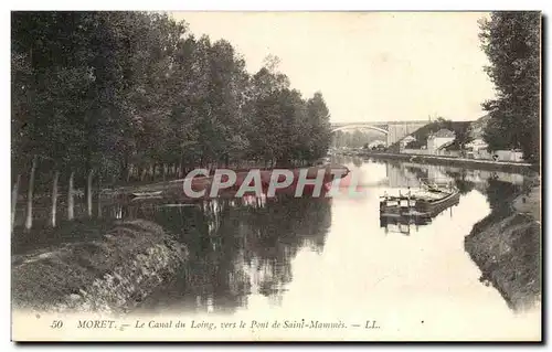 Cartes postales Moret Le Canal Du Loing Vers Le Pont De Saint Mammes Peniche