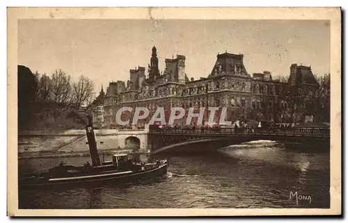 Cartes postales Les Petits Tableaux De Paris L'Hotel De Ville Et Le Pont d'Arcole Bateau