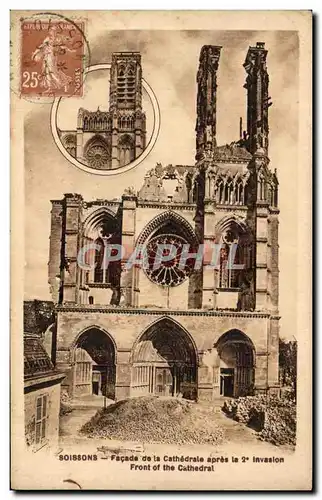 Ansichtskarte AK Soissons Facade de la Cathedrale apres la 2eme invasion Militaria