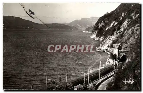 Moderne Karte Lac du Bourget Route de la Corniche et les Tunnels Train