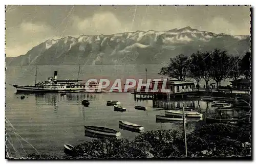 Cartes postales moderne Le Port d&#39Ouchy et les Alpes de la Savoie Bateau