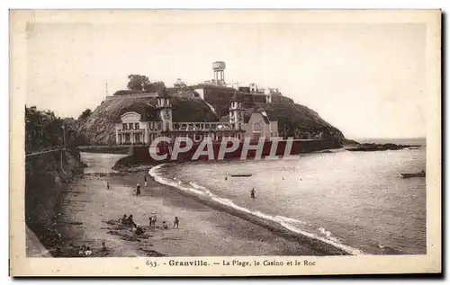 Cartes postales Granville La Plage Le Casino Et Le Roc