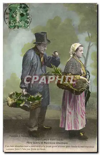 Cartes postales Costumes Sarthos Pere Queru Et Maitresse Chantepie