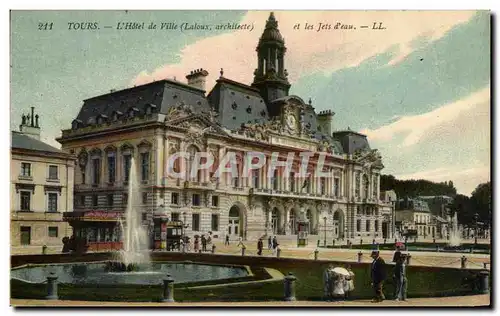 Ansichtskarte AK Tours L&#39Hotel de Ville Et les Jets d&#39Eau