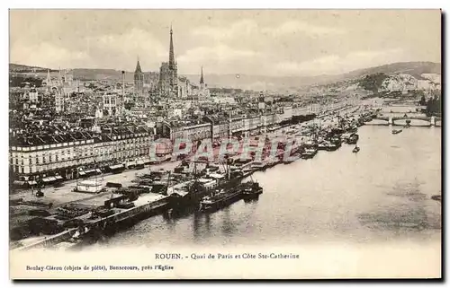 Cartes postales Rouen Quai de Paris et Cote Ste Catherine Bateaux