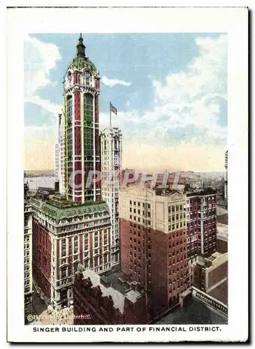Cartes postales New York Singer Building And Part Of Financial District Whitehall building Aquarium and Battery