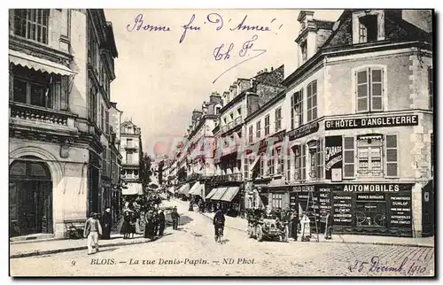 Cartes postales Blois La rue Denis Papin Grand Hotel d&#39Angleterre automobiles