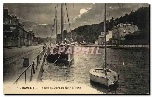 Ansichtskarte AK Morlaix Un coin du Port au clair de Lune Bateau