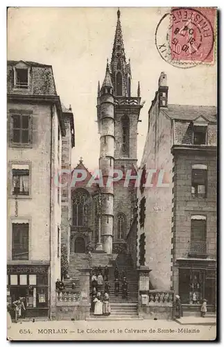 Cartes postales Morlaix Le Clocher et la Calvaire de Sainte Melaine Enfants (animee)