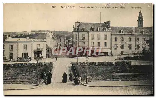 Cartes postales Morlaix Sortie de la Gare et l'Hotel Bozellee