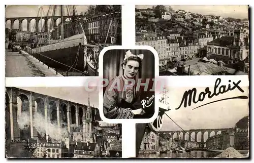 Cartes postales moderne Morlaix Le viaduc le quai de Treguier L'hotel de ville Eglise Sainte Melaine Le quai du Leon