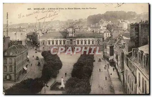 Ansichtskarte AK Morlaix L&#39Hotel De Ville La Place Thiers Vue Du Viaduc