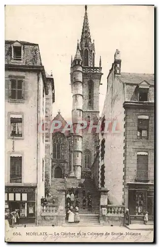 Cartes postales Morlaix Le Clocher et le Calvaire de Sainte Melaine Enfants (animee)