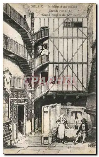 Cartes postales Morlaix Interieur d&#39une maison Grande rue Grand escalier du 15eme