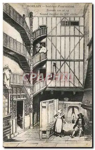 Cartes postales Morlaix Interieur d'une maison Grande rue Grand escalier du 15eme