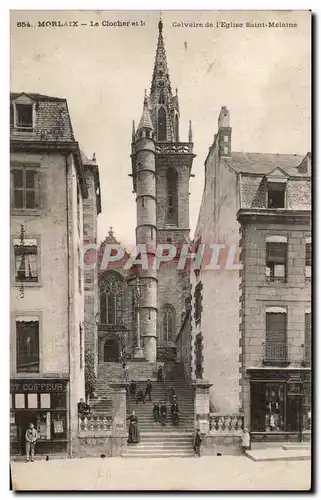 Cartes postales Morlaix Le Clocher et le Calvaire de I&#39Eglise Saint Melaine Enfants (animee)