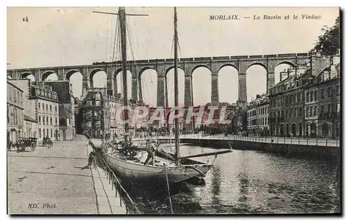 Ansichtskarte AK Morlaix Le Bassin et le Viaduc Bateau Train