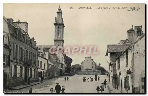 Cartes postales Morlaix La Place et eglise Saint Martin