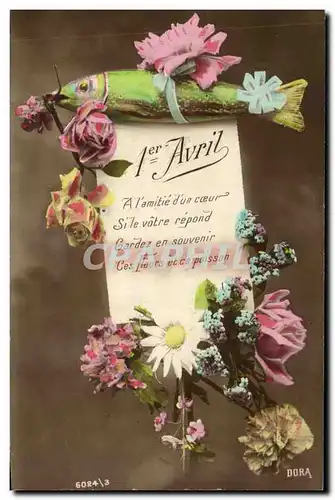 Cartes postales 1er Avril Poissons Fleurs