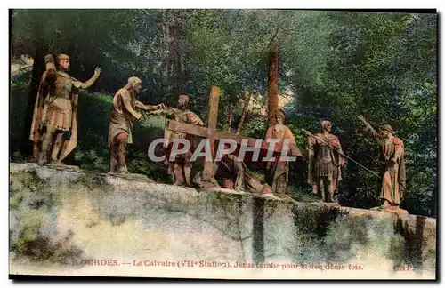 Cartes postales Lourdes Le Calvaire Jesus Tombe Pour la deuxieme fois