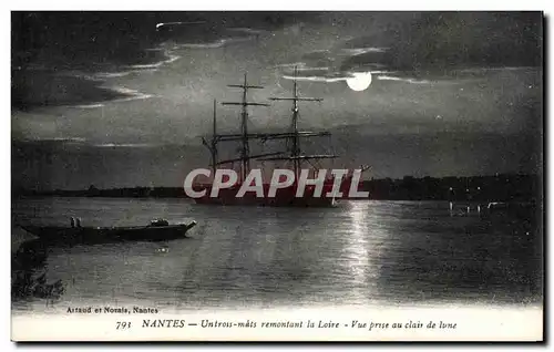 Cartes postales Nantes Un trois Mats Remontant La Loire Vue Prise Au Clair De Lune Bateau Voilier