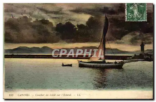 Ansichtskarte AK Cannes Coucher Du Soleil Sur L&#39Esterel Bateau