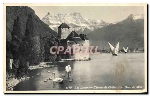 Cartes postales Lac leman Chateau de Chillon et les dents du Midi Cygne