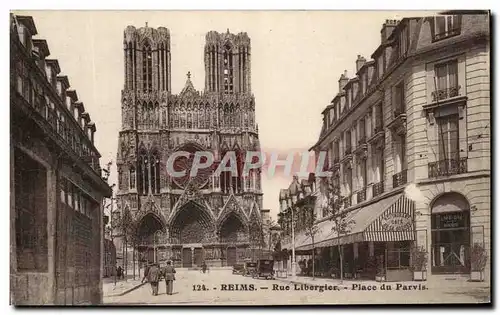 Ansichtskarte AK Reims Rue Libergier Place du Parvis Cafe Bar de la Bourse