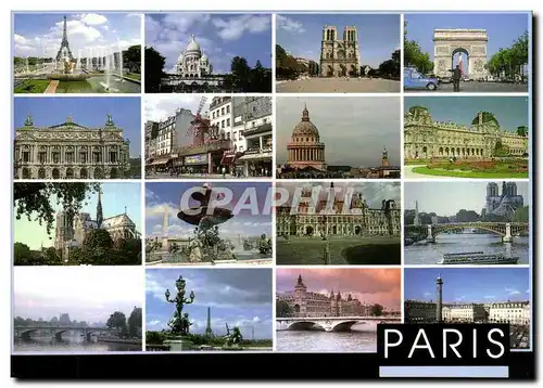 Cartes postales moderne Paris Monuments Tour eiffel Sacre Coeur Notre Dame