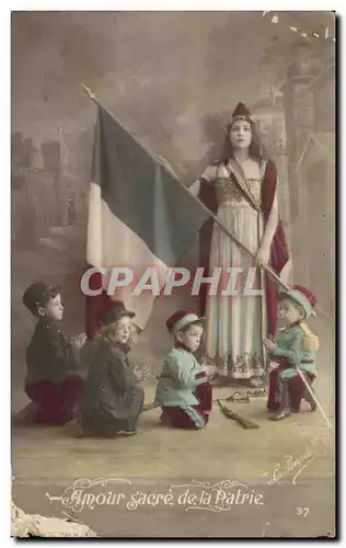 Cartes postales Amour sacre de la Patrie Enfants Marianne Drapeau Militaria