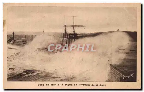 Cartes postales Coup de Mer a la Digue de Portrieux Saint Quay Bateau Voilier