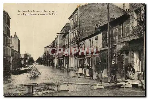 Cartes postales La Crue De La Seine Janvier Asnieres Avenue De Paris Janvier 1910