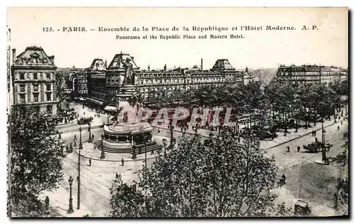 Ansichtskarte AK Paris Ensemble de la Place de la Republique et L&#39Hotel Moderne Panorama of the Republic Place