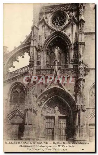 Cartes postales Villefranche Sur Saone Eglise N D des Marais Monument Historique du La facade Rue Nationale